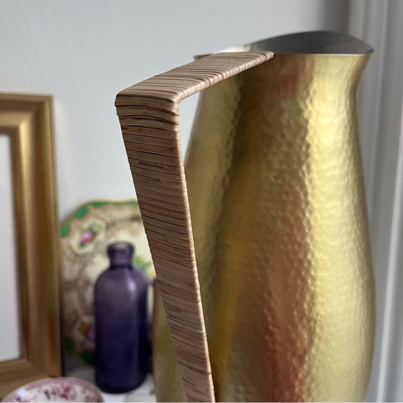 Anthropologie Hearthside Hammered Brass Tone Rattan Handle Pitcher Jug - Picture 8 of 10